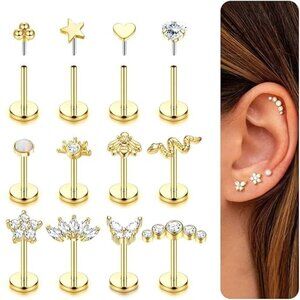 14K Gold Plated Push in Stud Earring Set